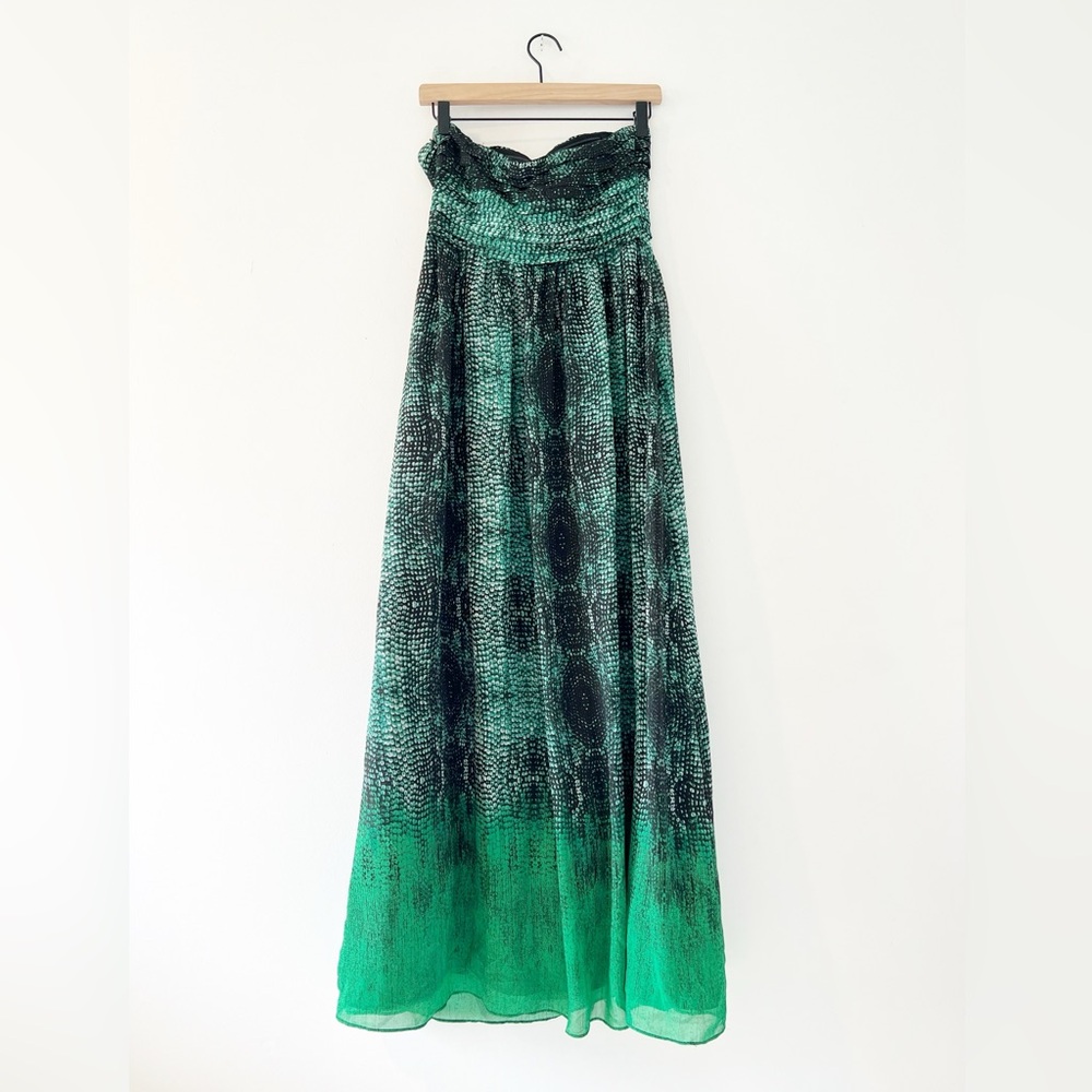 Anthropologie Moulinette Soeurs Vernalis green maxi dress strapless snakeskin 4P - Picture 6 of 16